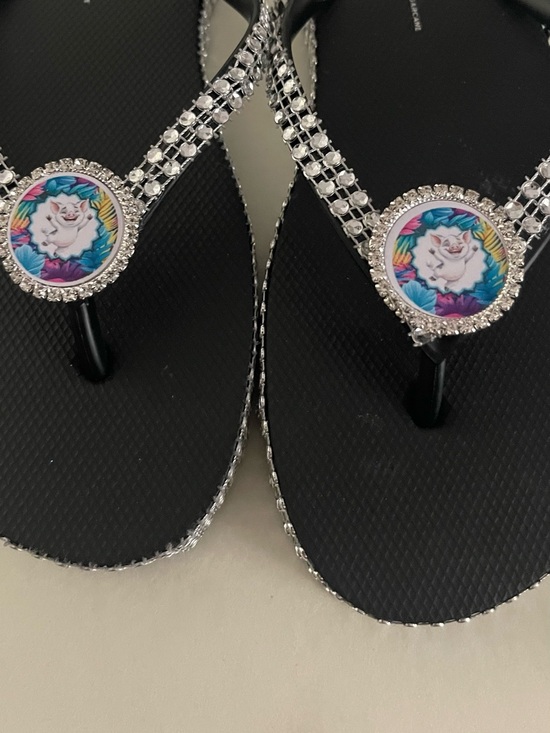 Shoes - Women's Black Jeweled Thong Sandals with Colorful Medallion